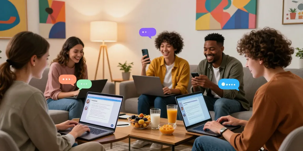 Dynamic scene of users enjoying spicychat AI interactions in a cozy setting.