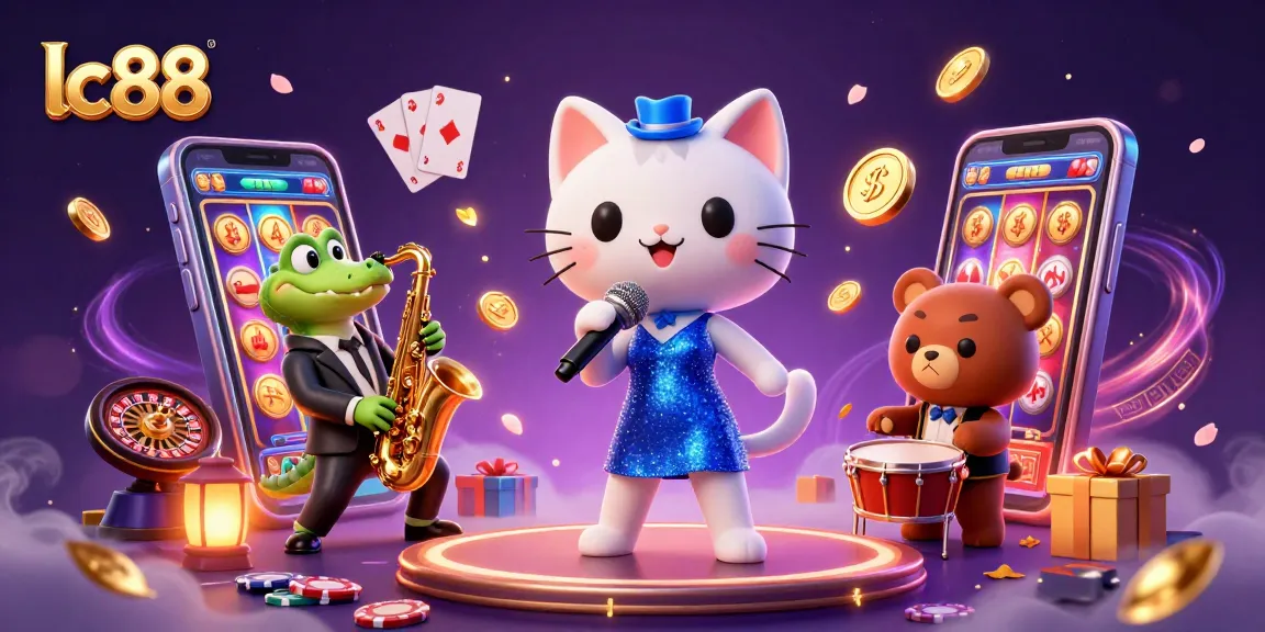 lc88 showcases an engaging casino scene with characters performing amidst slot games, enriching the atmosphere.