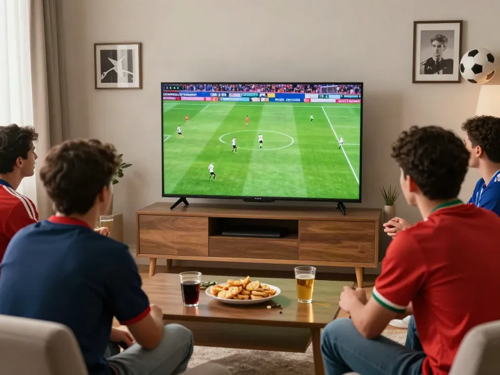 Xoilactv viewers enjoying a thrilling football match in a warm living room setting.