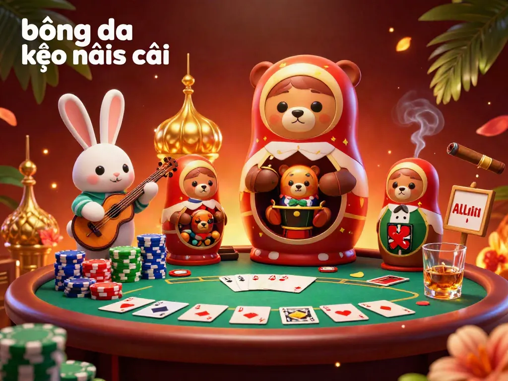 Engaging scene featuring bóng đá kèo nhà cái with playful bears and casino elements in lively colors.