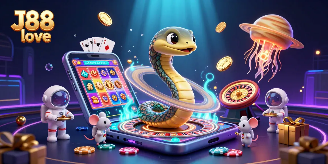 Experience the thrill of J88 love with a cosmic casino adventure in this vibrant illustration.