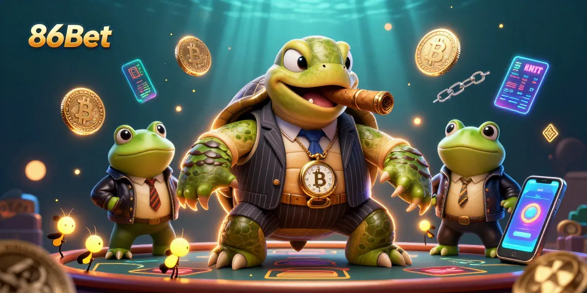 Join the action at 86Bet with characters featuring a turtle mobster and frog enforcers amid intriguing gaming elements.