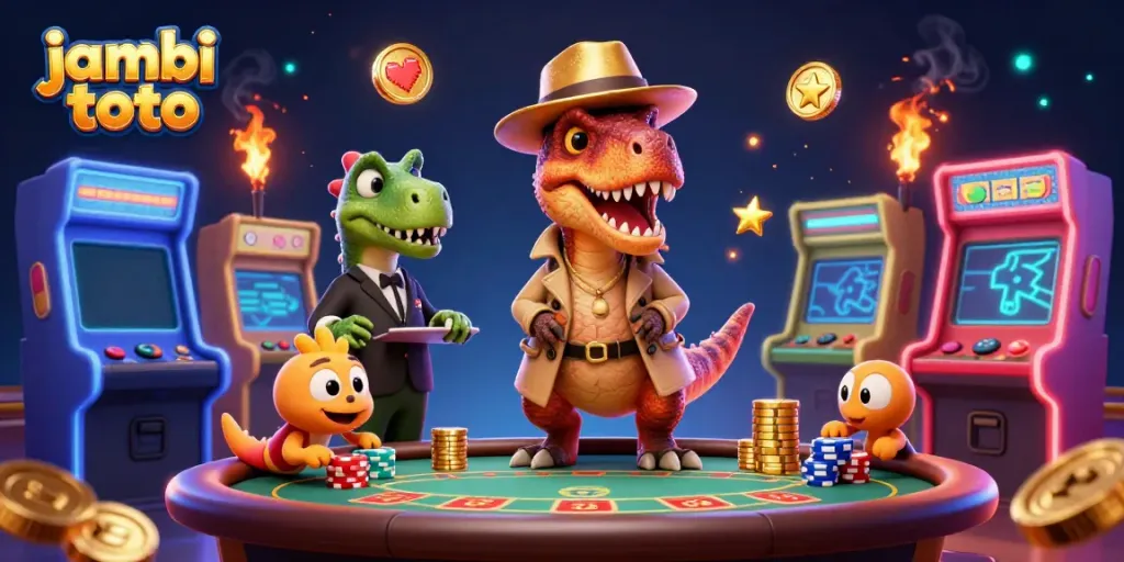 Unleash winning strategies at jambi toto with a vibrant 3D casino scene featuring whimsical characters.