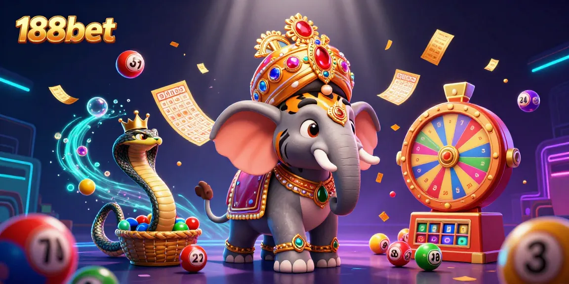 Engage with 188bet's vibrant casino experience featuring a tiger and elephant amidst lively game elements.