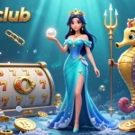 Engage with rikvipclub in a vibrant casino scene featuring slot game elements and treasures.