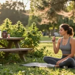Discover premium thc vapes uk in a calming wellness setting featuring a THC vape pen, hemp plants, and natural wellness elements.