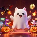 Experience thrilling action at tk88 casino with ghost cat and bat in a vibrant, haunted gaming scene.