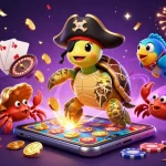 Experience exciting gameplay with go88 featuring a vibrant scene of a pirate turtle, hermit crab, and parrotfish amidst treasures.