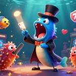 Experience the excitement of 88vv with a dazzling 3D illustration of underwater casino characters performing playful tricks.