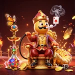 Experience S8TV's vibrant casino atmosphere with an illustrated scene of a whimsical caterpillar and golden tokens.