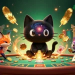 Experience thrilling gaming at Saowin as the black hole cat pulls in golden chips at a cosmic casino.