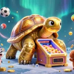 Experience thrilling gaming action at aq999 with a vibrant 3D illustration of a colossal golden tortoise pinball machine.