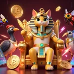 Experience the excitement of bongdaso with a 3D Egyptian pharaoh cat in a rich casino scene.
