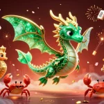 Experience exhilarating gameplay at go88, showcasing a mystical sea dragon, surrounded by casino treasures and symbols of luck.