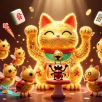 Experience fun with Nhà cái OPEN88 in a vibrant 3D illustration showcasing diverse casino elements and a lucky cat.
