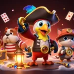 9bet's captivating casino experience illustrated with a vibrant pirate scene full of gaming elements.