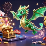 MUBET features a vibrant 3D casino scene with a sea dragon, winning slot games, and celebratory elements.