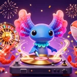 Tải SunWin spins with a vibrant 3D illustration of a DJ axolotl and casino elements, igniting excitement.