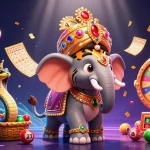 Engage with 188bet's vibrant casino experience featuring a tiger and elephant amidst lively game elements.