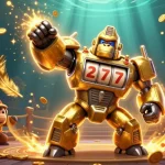 Join the excitement of vip99win with a colossal golden gorilla mech and explosive slot machine action