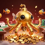 Engage with vibrant gameplay at 79king as the golden kraken surfaces among rich poker elements.