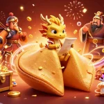 Engage in thrilling casino fun with the vibrant XO88 scene featuring a golden fortune cookie and dragon.