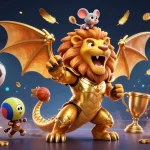 Tikus4D adventure showcasing a chimera and mouse jockey amidst dynamic gambling elements in a thrilling casino scene