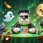 Experience online casinos excitement with 3D cartoon characters at a vibrant gambling table.